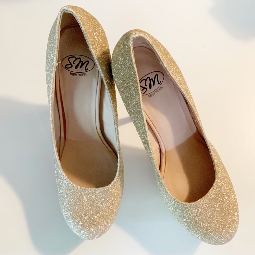 Gold Sparkle Platform 5” Heels